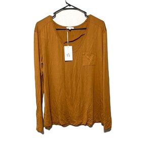 La Miel Popover Long Sleeve Casual Shirt Brown Stretch Pocket NWT Womens L